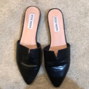 Steve Madden Ally Black Faux Leather Croc Embossing Slip on Mule Sandal-Size 8